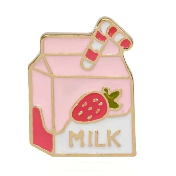 3/$15 Cute Strawberry Milk Carton Pin Brooch - Picture 2 of 6